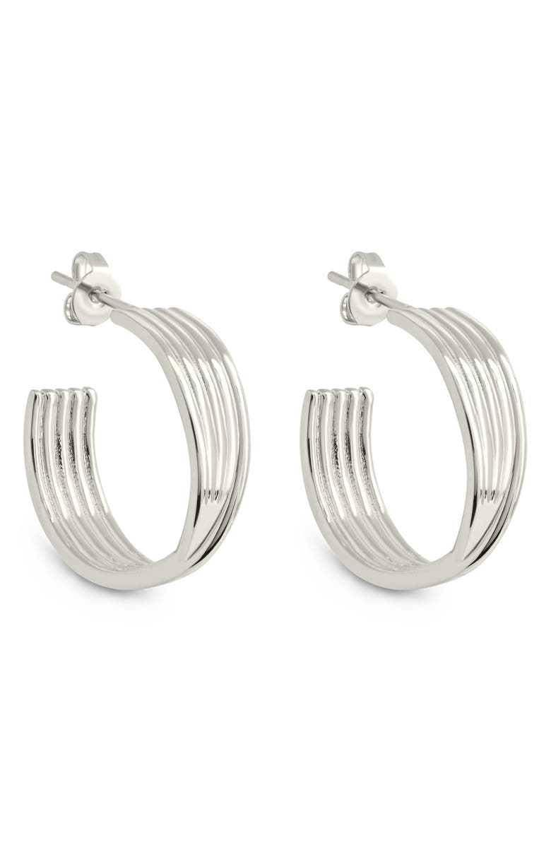 Sterling Forever Katya Textured Hoop Earrings, Main, color, Silver