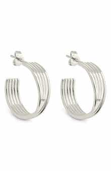 Sterling Forever Katya Textured Hoop Earrings