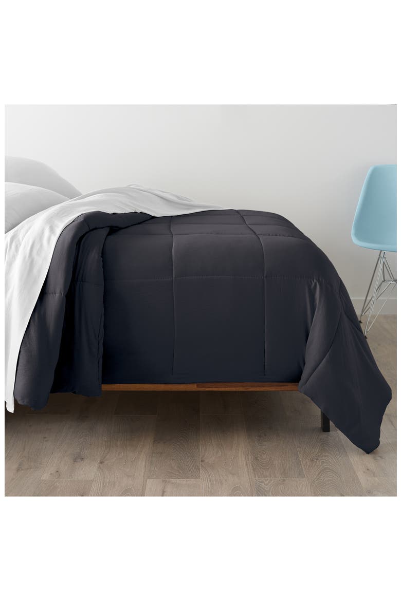 Microfiber Down-Alternative Solid Color Comforter, Alternate, color, BLACK