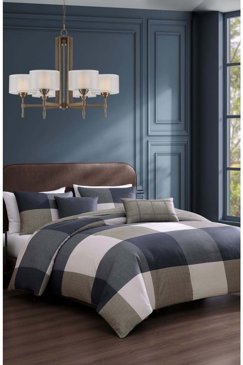 Checkered Reversible 5-Piece Comforter Set, Main, color, BLUE