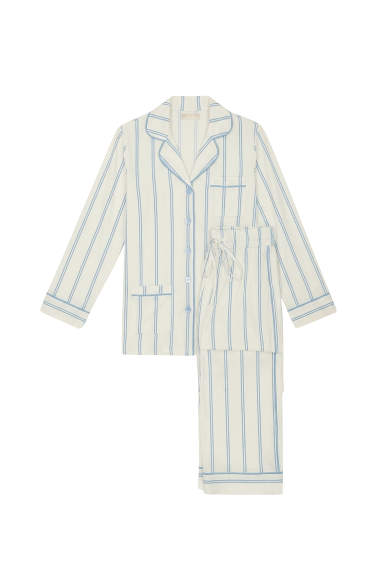 Luxe Stretch Cotton Striped Pajama Set, Alternate, color, Blue
