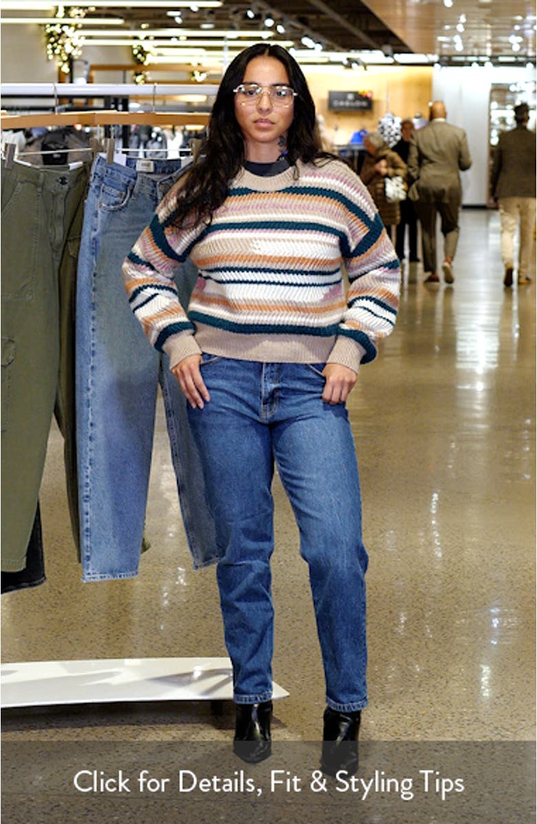 Stripe Balloon Sleeve Crewneck Sweater, sales video thumbnail