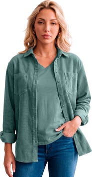 Roaman's Corduroy Button Front Shirt