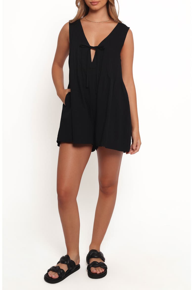 Sleeveless Cotton Tie Front Romper, Main, color, BLACK