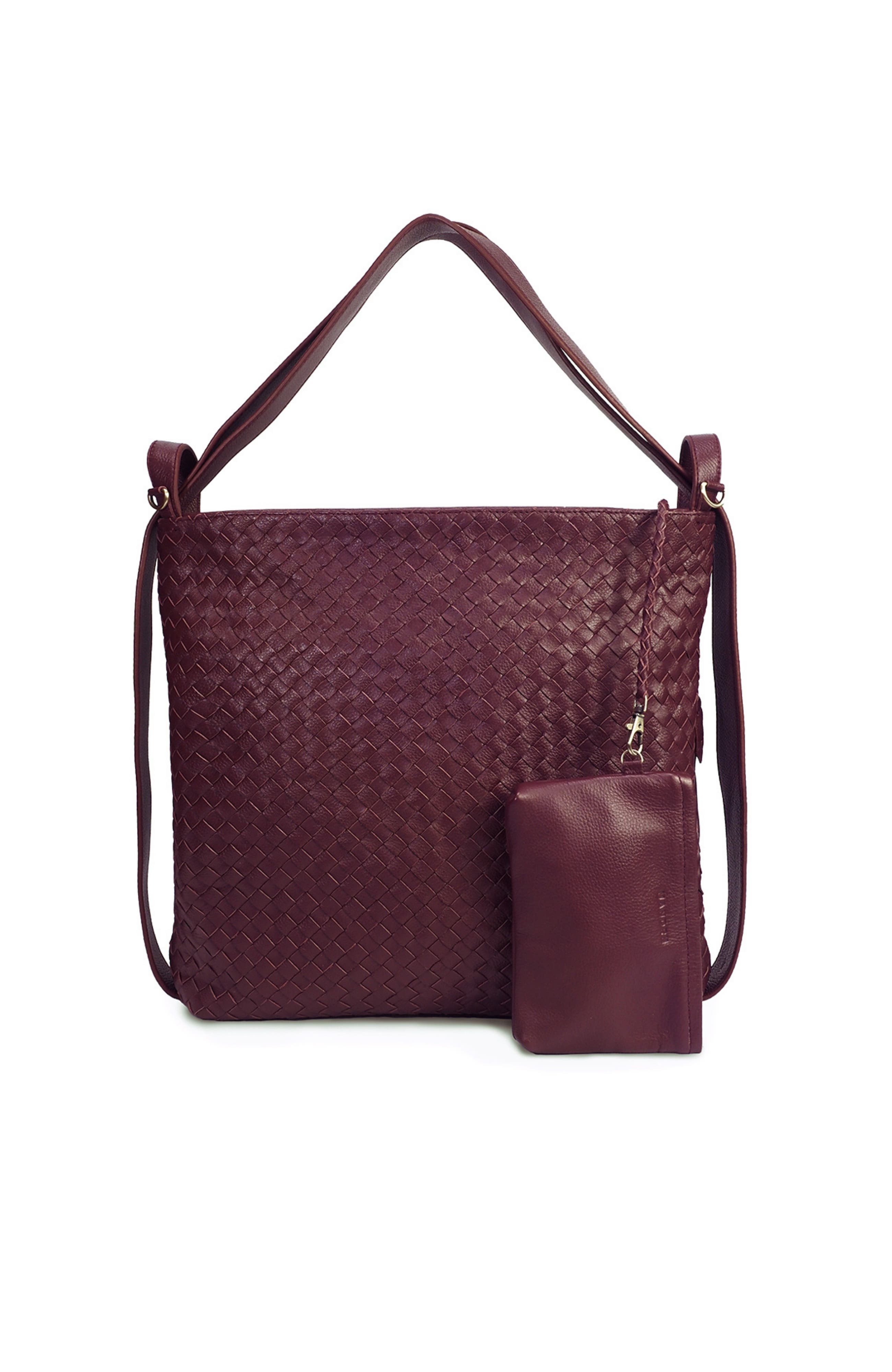Woven Convertible Leather Tote to Backpack, Alternate, color, Burgundy