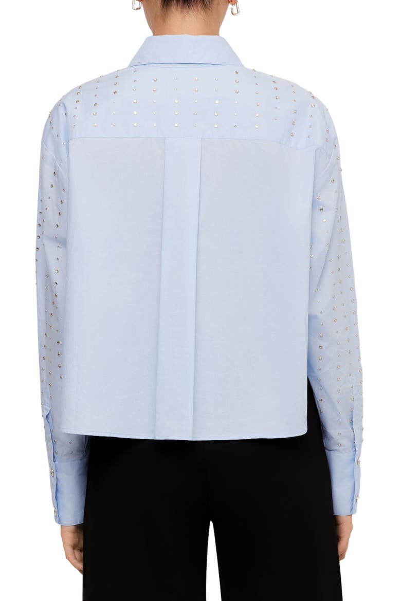 Lisa Embellished Cotton Button Up Shirt, Alternate, color, SKY BLUE
