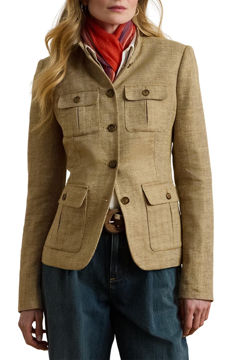 Herringbone Tweed Linen Jacket, Main, color, LIGHT BROWN/ TAN