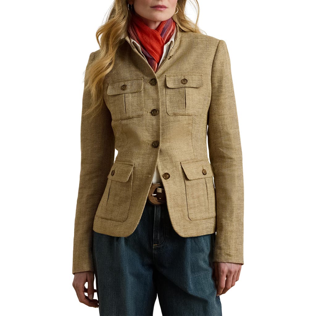 Ralph Lauren Women's Herringbone Linen Jacket In Green
