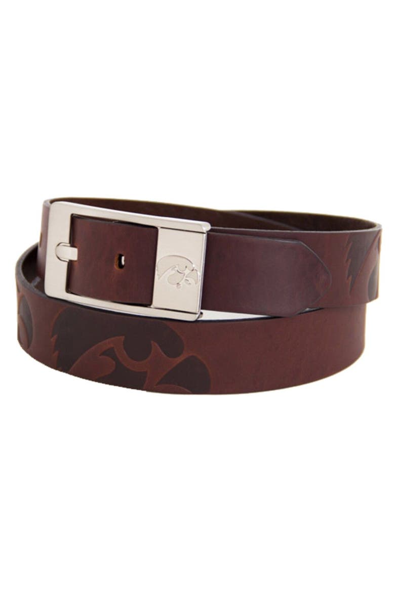 Iowa Hawkeyes Brandish Leather Belt - Brown, Main, color, Brown