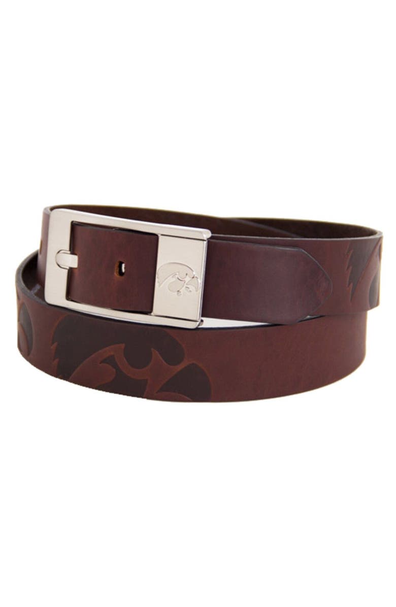 EAGLES WINGS Iowa Hawkeyes Brandish Leather Belt - Brown, Main, color, Brown