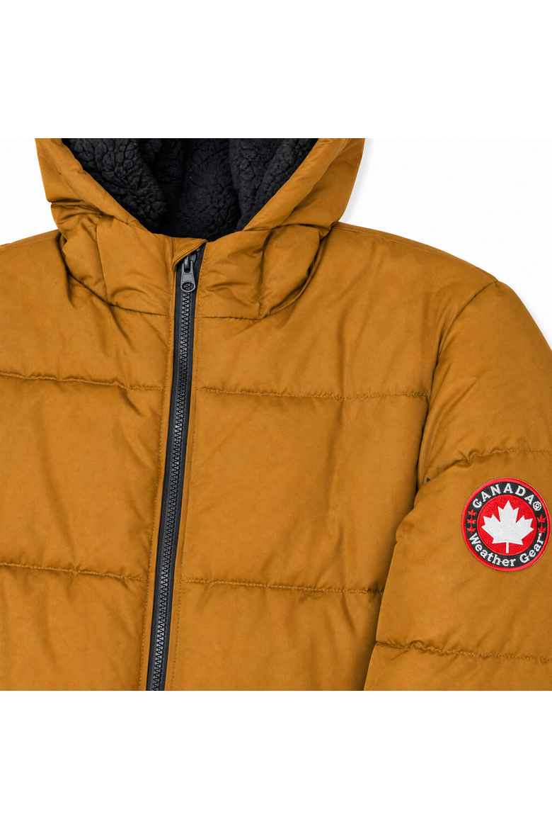Men's Fleece Lined Hooded Bubble Puffer Jacket, Alternate, color, Timber