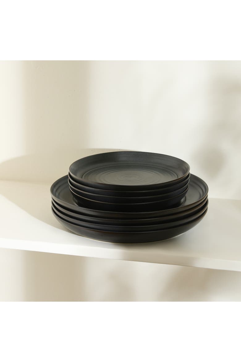 Elio Stoneware 4-Piece Dinner Plate Set, Alternate, color, Black