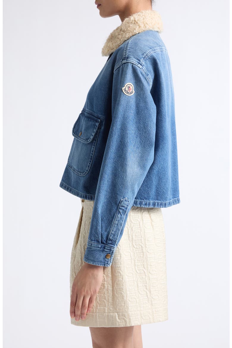 Faux Shearling Collar Denim Jacket, Alternate, color, BLUE
