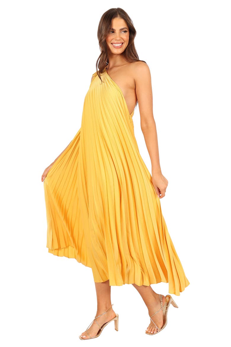 Cali Pleated One-Shoulder Maxi Dress, Alternate, color, SAFFRON