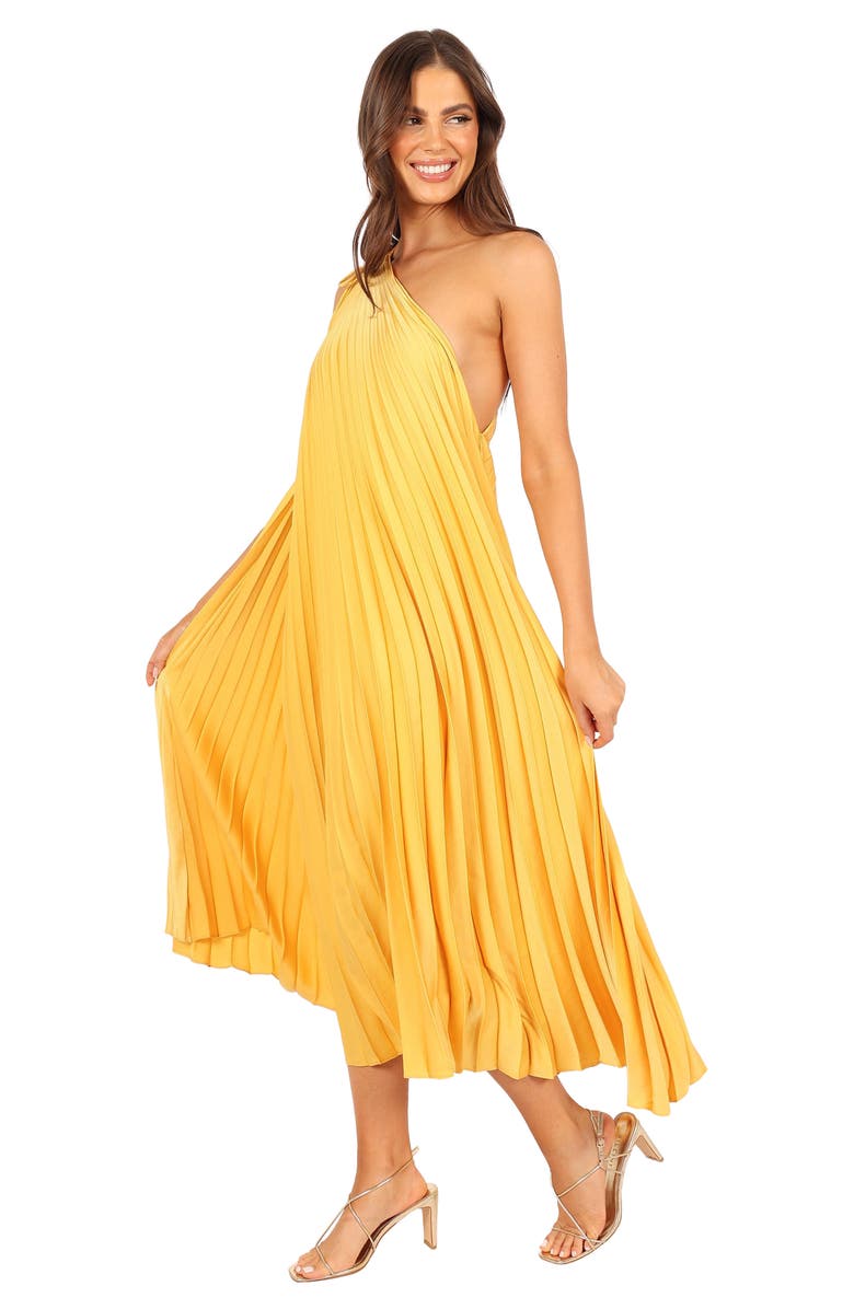 Petal & Pup Cali Pleated One-Shoulder Maxi Dress, Alternate, color, Saffron