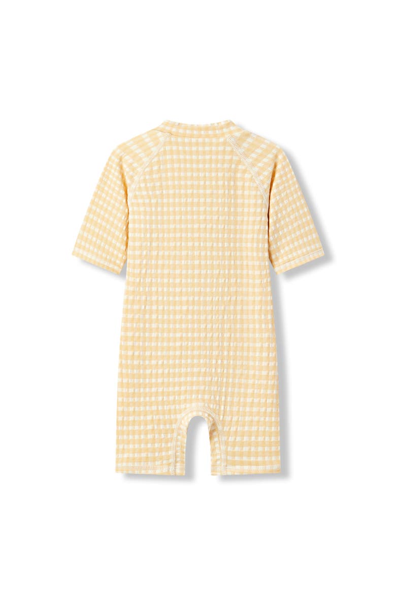 Zipper Shortall Swimsuit, Alternate, color, Yellow Gingham 