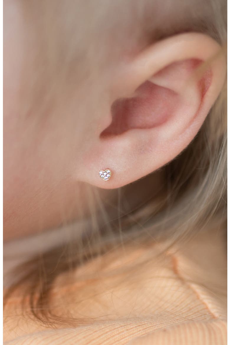 14k Tiny Pave Cubic Zirconia Heart Earrings, Alternate, color, Gold