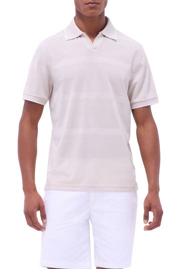 Bugatchi Tipped Johnny Collar Polo In Neutral