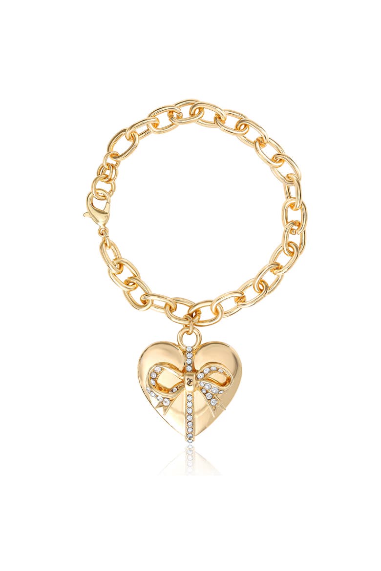 Heart Bow Drop Bracelet, Gold-Tone Pavé, Main, color, Gold Tone