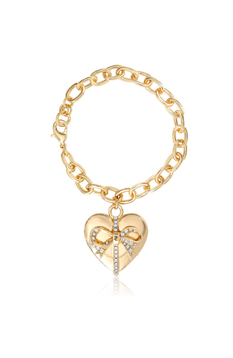Juicy Couture Heart Bow Drop Bracelet, Gold-Tone Pavé, Main, color, Gold Tone