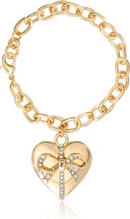 Juicy Couture Heart Bow Drop Bracelet, Gold-Tone Pavé