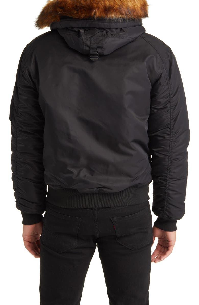 Schott NYC N-2B Hooded Flight Jacket with Faux Fur Trim, Alternate, color, Black