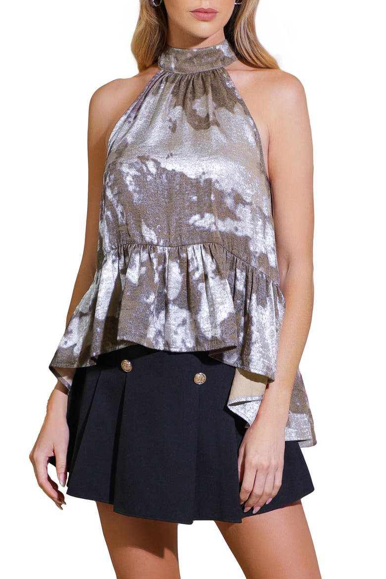 Halter Neck Ruffle High-Low Top, Main, color, TAUPE METALLIC