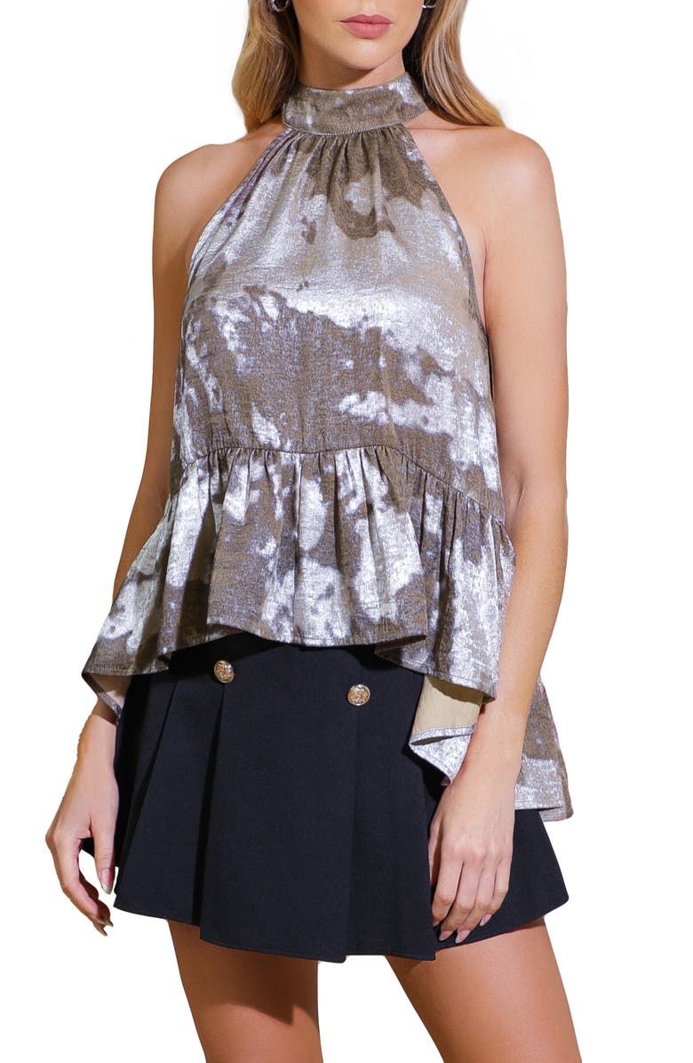 FLYING TOMATO Halter Neck Ruffle High-Low Top, Main, color, Taupe Metallic