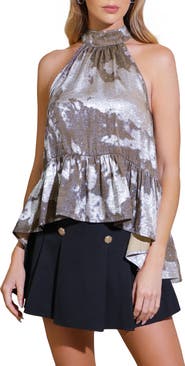 FLYING TOMATO Halter Neck Ruffle High-Low Top