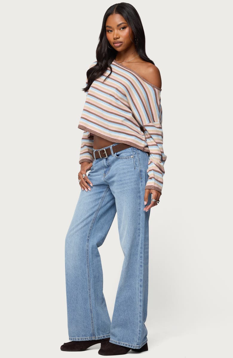 EDIKTED Alexis Stripe Off the Shoulder Long Sleeve Top, Alternate, color,