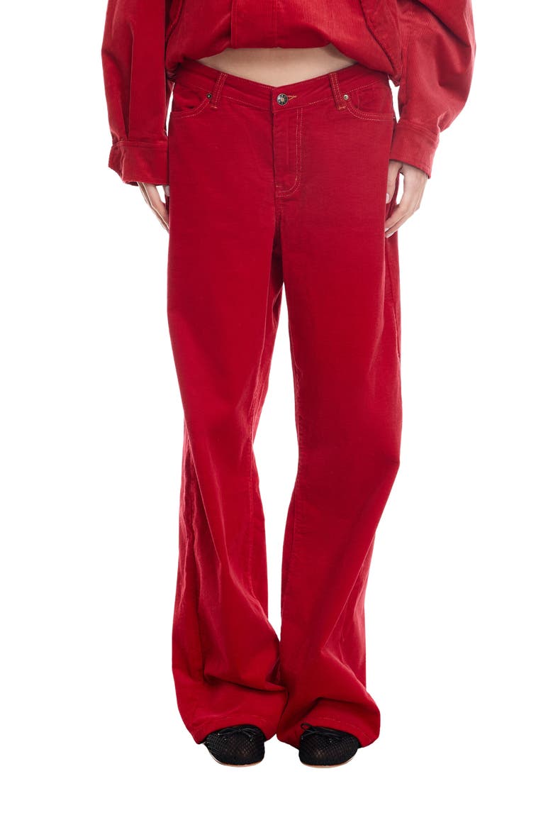 Rebels Low Rise Wide Leg Corduroy Pants, Main, color, CRIMSON