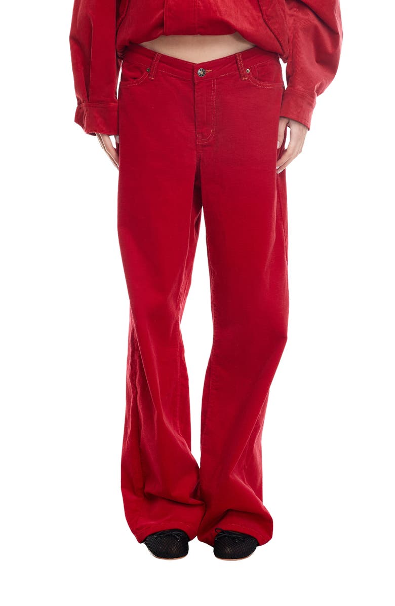 LIONESS Rebels Low Rise Wide Leg Corduroy Pants, Main, color, Crimson