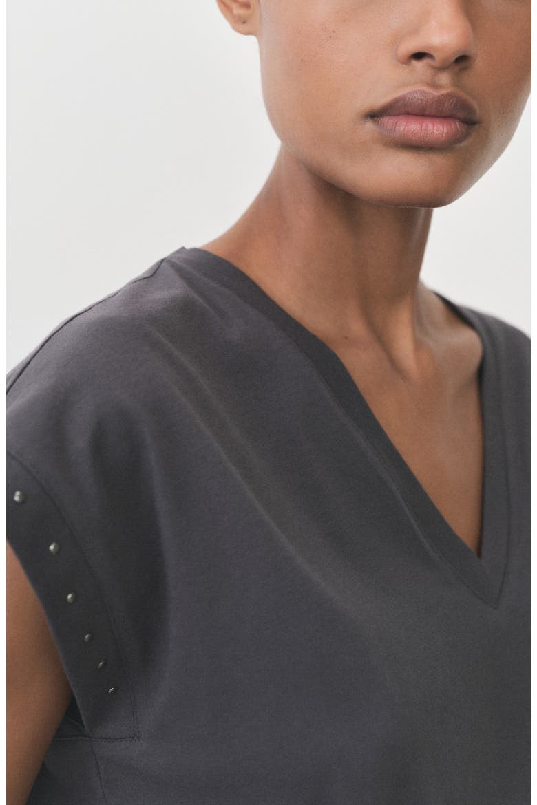 Stud Accent Cotton V-Neck T-Shirt, Alternate, color, CHARCOAL