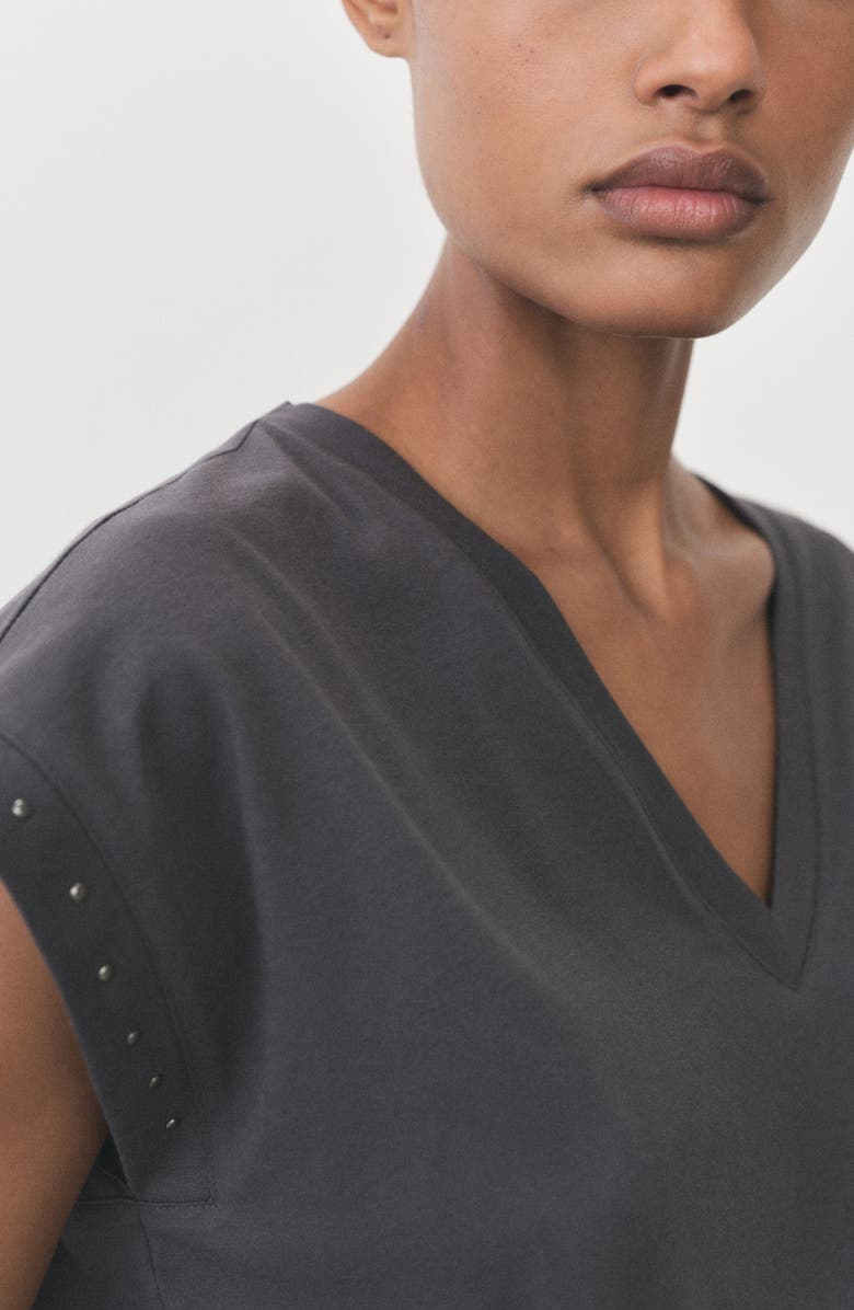 MANGO Stud Accent Cotton V-Neck T-Shirt, Alternate, color,