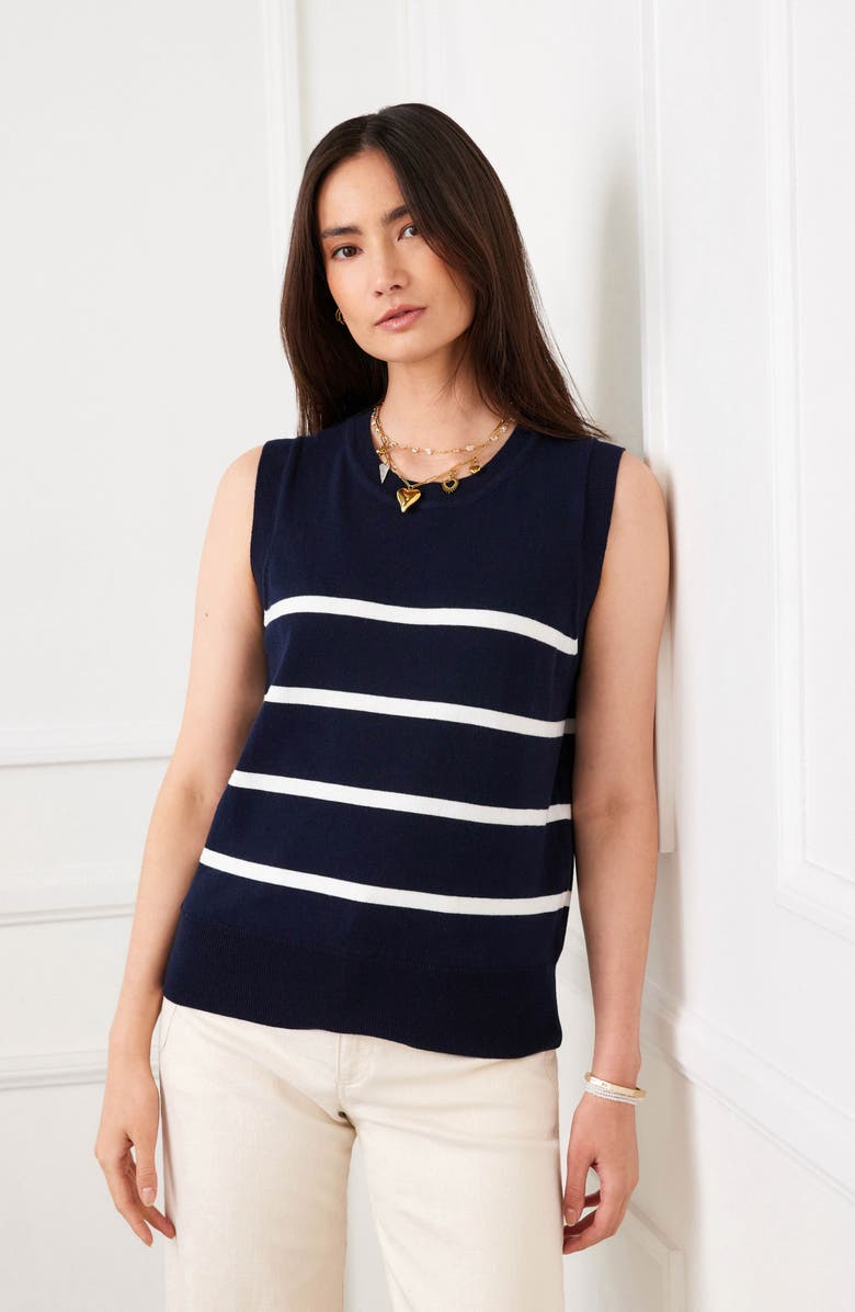 Karen Kane Stripe Sweater Vest, Alternate, color, Navy Off White