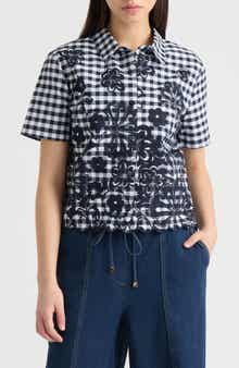 NVLT Floral Gingham Cotton Poplin Button-Up Shirt