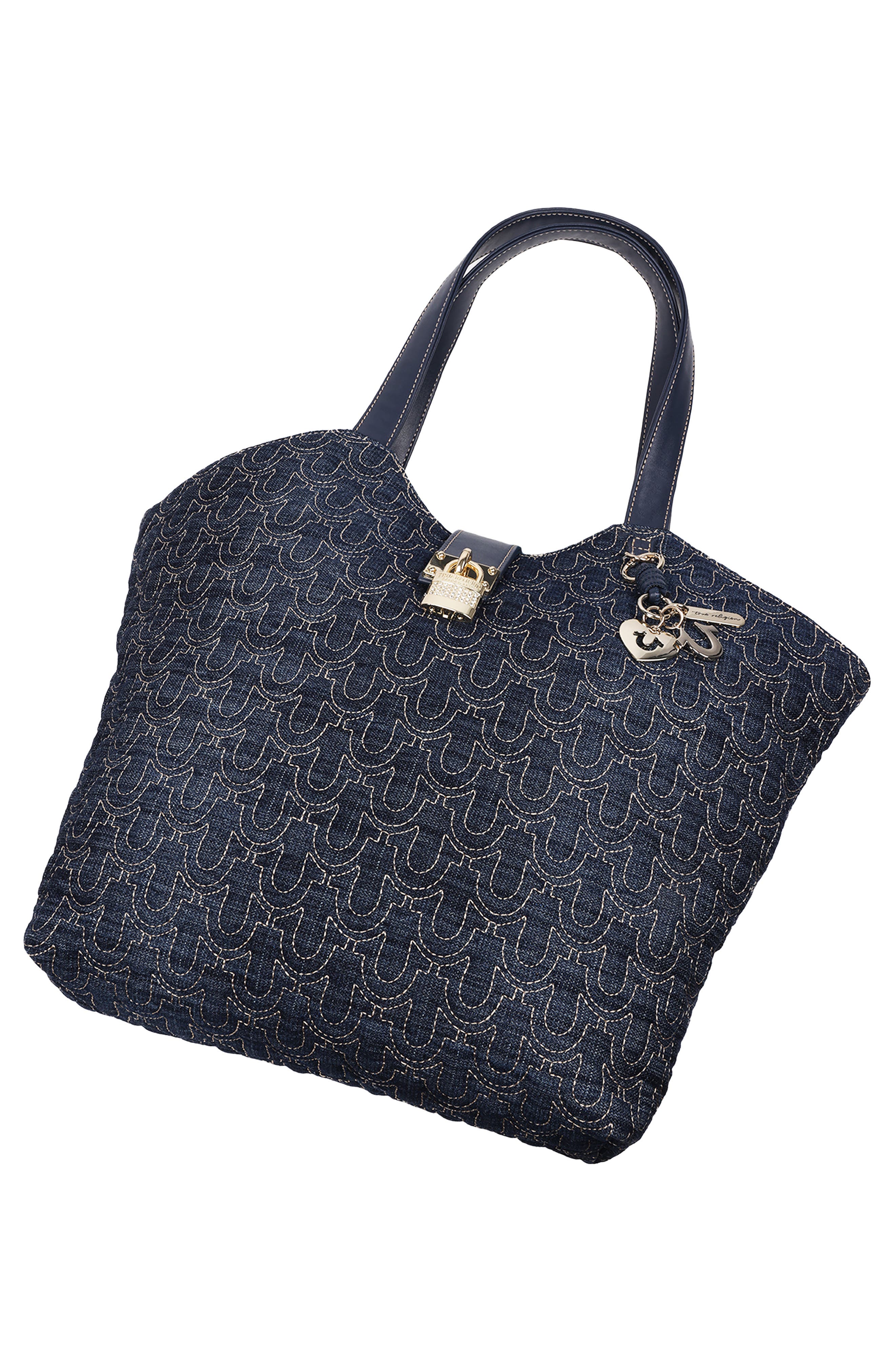 True Religion Horseshoe Charm Denim Tote, Alternate, color, Dark Denim
