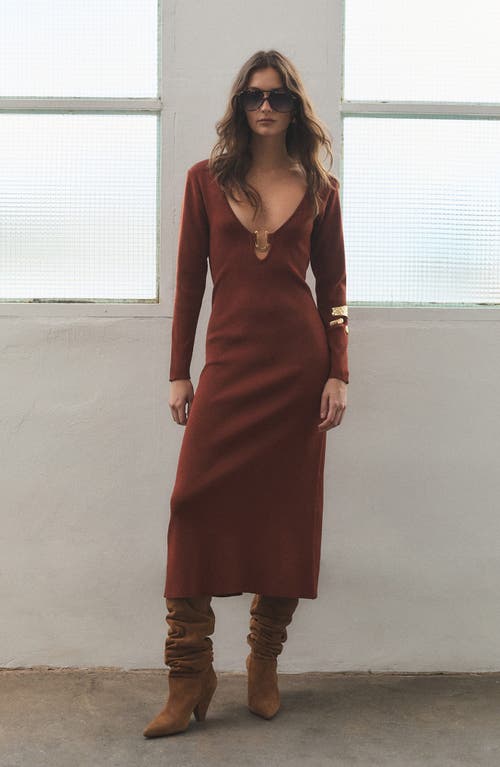 Deluc Maurice Long Sleeve Knit Midi Dress In Brown