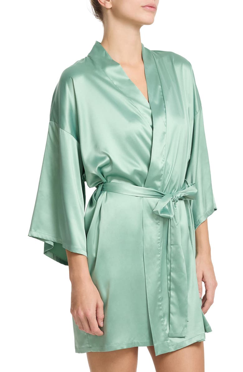 Hanky Panky Happily Ever After Satin Wrap Robe, Alternate, color, Green Tea