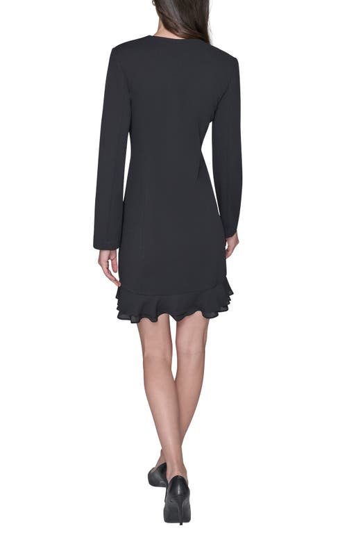 Karl Lagerfeld Paris Ruffle Hem Scuba Crepe Dress In Black