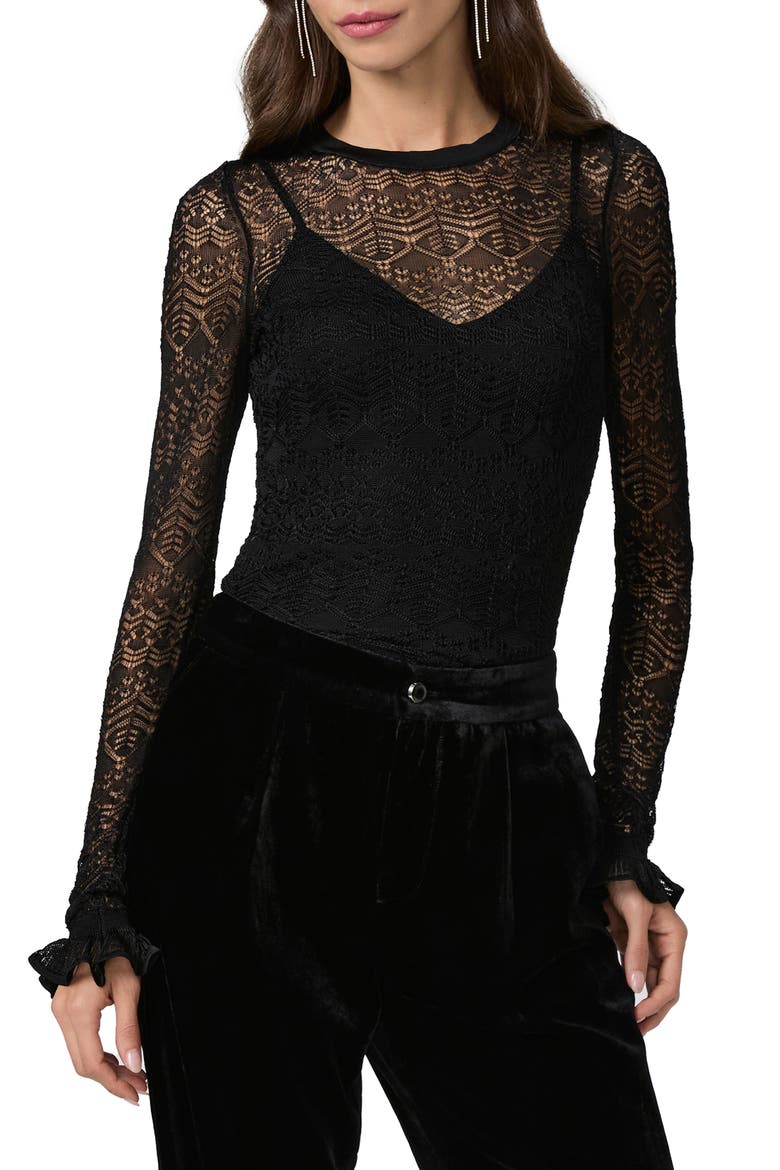 Ciera Lace Trim Top, Main, color, BLACK
