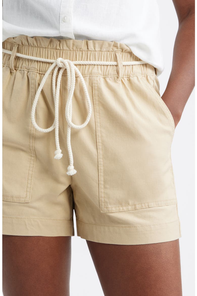 Cotton & Linen Blend Paperbag Waist Shorts, Alternate, color, TAN SHORE