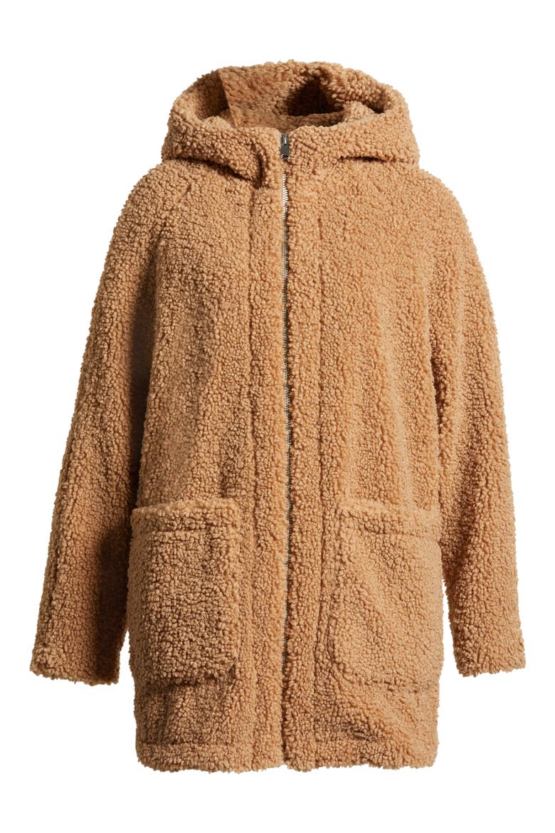 Seneca Faux Shearling Hooded Jacket, Alternate, color, CAMEL