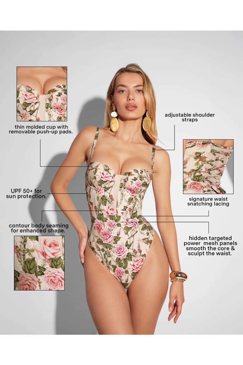 Mega Sculpting Push-Up Cheeky One Piece Swimsuit, Alternate, color, Thorny Rose
