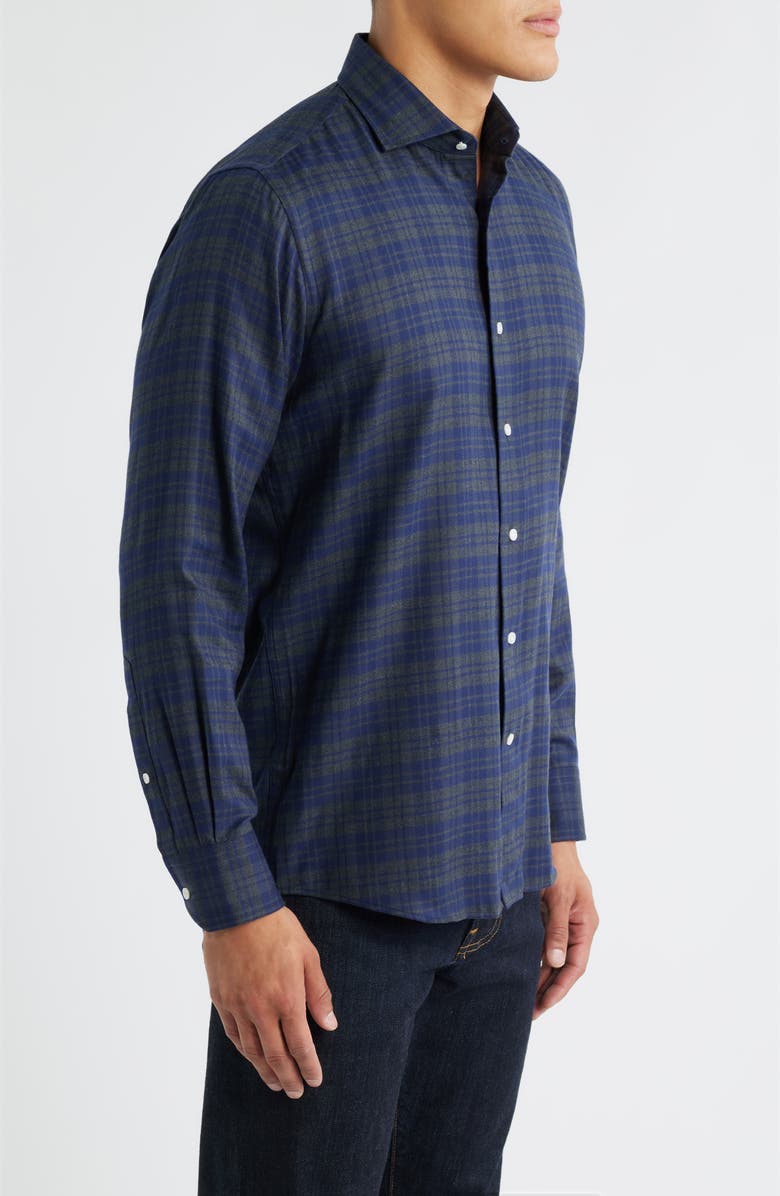 Peter Millar Crown Crafted Trentino Italian Flannel Button-Up Shirt, Alternate, color, Navy