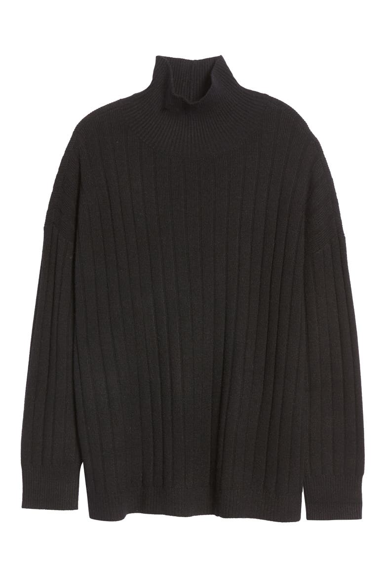 Women's Mock Neck Rib Tunic Sweater, Alternate, color, BLACK