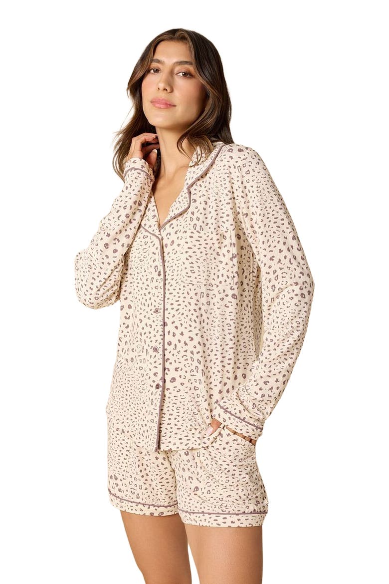 Aria Slim Notch Collar Long Sleeve Short Set, Alternate, color, Wild Almond