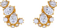 Oscar de la Renta Crystal & Faux Pearl Clip-On Ear Crawler Earrings
