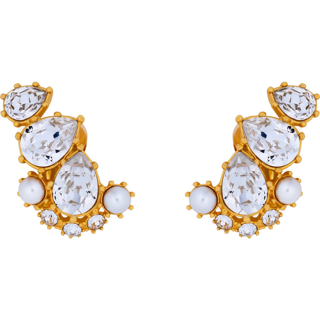 Oscar De La Renta Faceted Crystal Cuff Clip-on Earrings In Gold