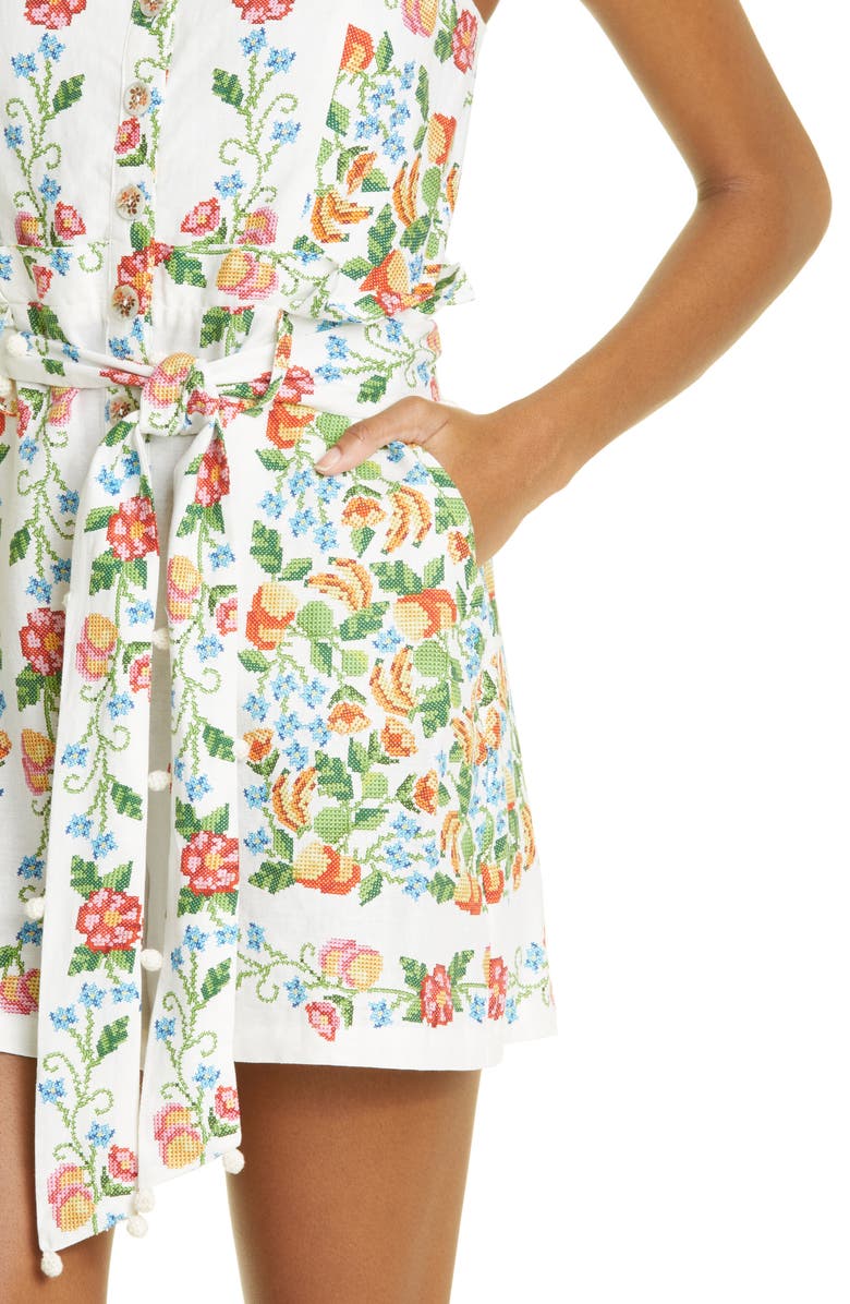 FARM Rio Tropical Romance Floral Linen Blend Romper, Alternate, color, 